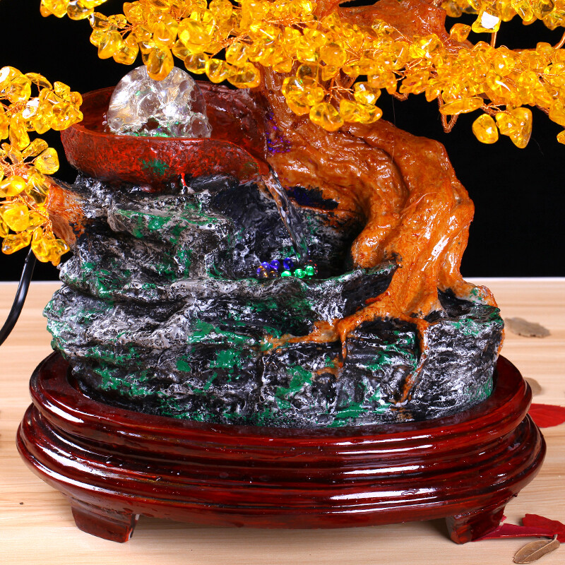 黃水晶招財樹 流水滾球工藝擺件，為家居注入財富與靈動